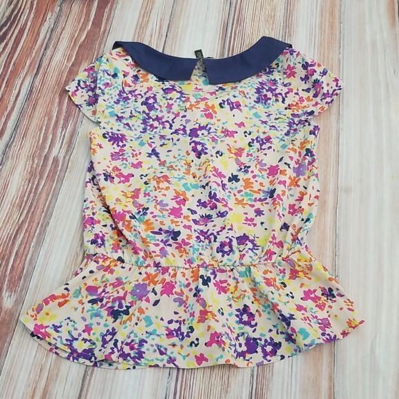 JESSICA Simpson watercolor peplum top sz xs - Picture 7 of 8